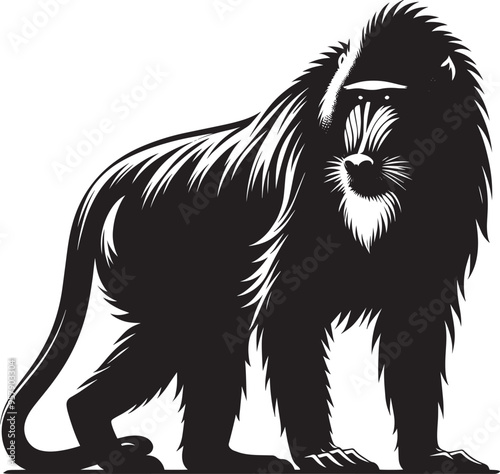 Mandrill Monkey animal Silhouette isolated on white background Minimalist monkey vector illustration