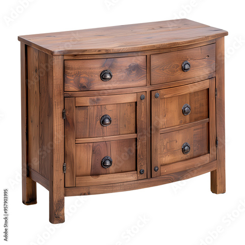 Rustic Wooden Cabinet With Curved Front and Metal Hardware