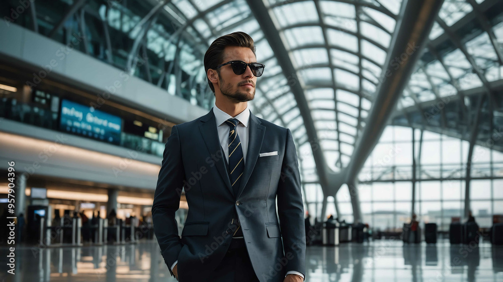 guy formal wear in Airport terminal with glass walls background guy formal wear in Airport terminal with glass walls background