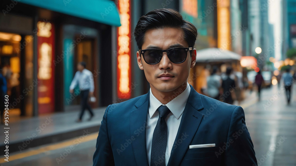 guy formal wear in Business district street background guy formal wear in Business district street background