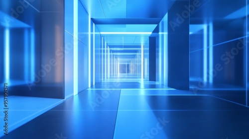 Wallpaper Mural Abstract metaverse room on blue backdrop. Technology and innovation concept. 3D Rendering Torontodigital.ca