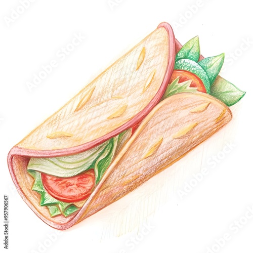 A hand drawn illustration of a delicious quesadilla. perfect for adding a touch of authenticity to your food themed designs.