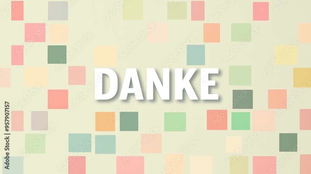 Hand-Drawn 'DANKE' in White with, Pale Green Background with Colorful Squares, express thanks in German Hand-Drawn 'DANKE' in White with, Pale Green Background with Colorful Squares, express thanks in German