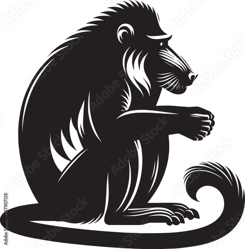 Mandrill Monkey animal Silhouette isolated on white background Minimalist monkey vector illustration