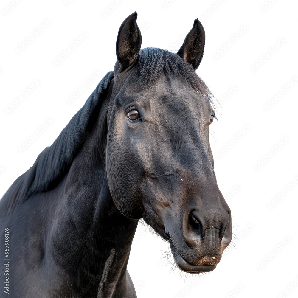 Fototapeta premium Black horse portrait isolated transparent background