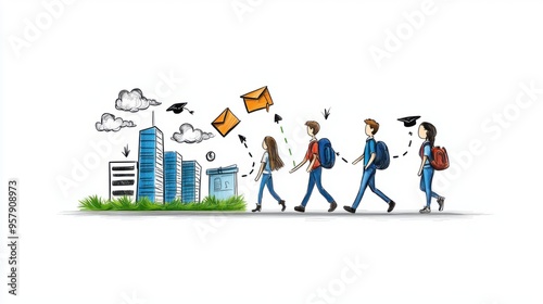 Transitioning Through Life: Whimsical Doodle Map of High School to College Milestones