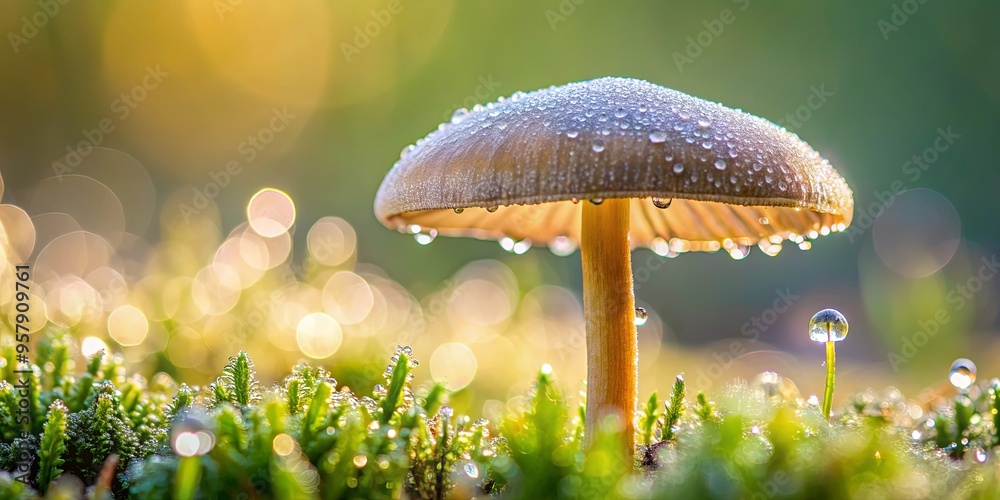 custom made wallpaper toronto digitalClose-up of a dew-covered mushroom with water droplets on its cap and stem