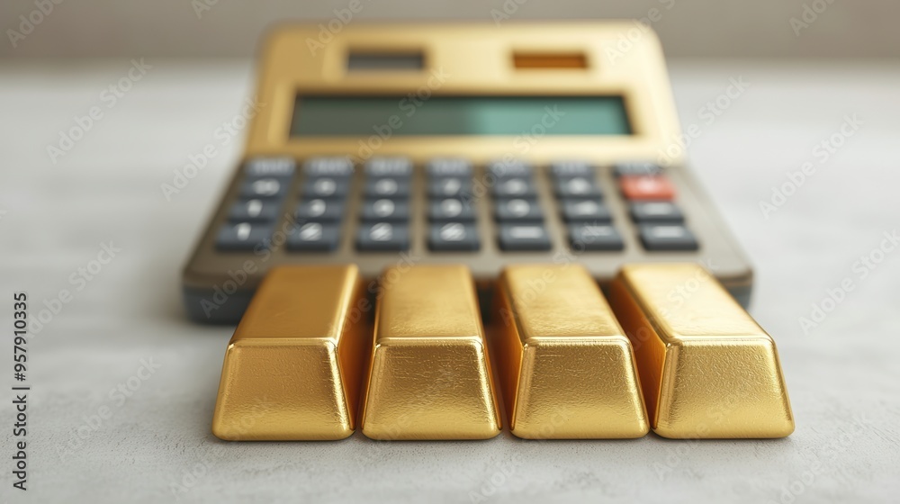 Wealth Management and Investment Planning Concept with Gold Bars and Calculator in Wealth Management and Investment Planning Concept with Gold Bars and Calculator in