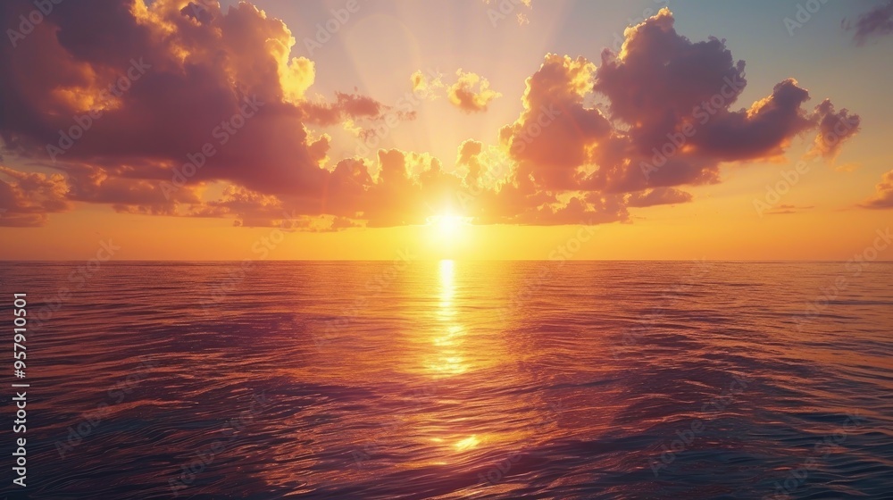Fototapeta premium Scenic golden hour sky over the sea