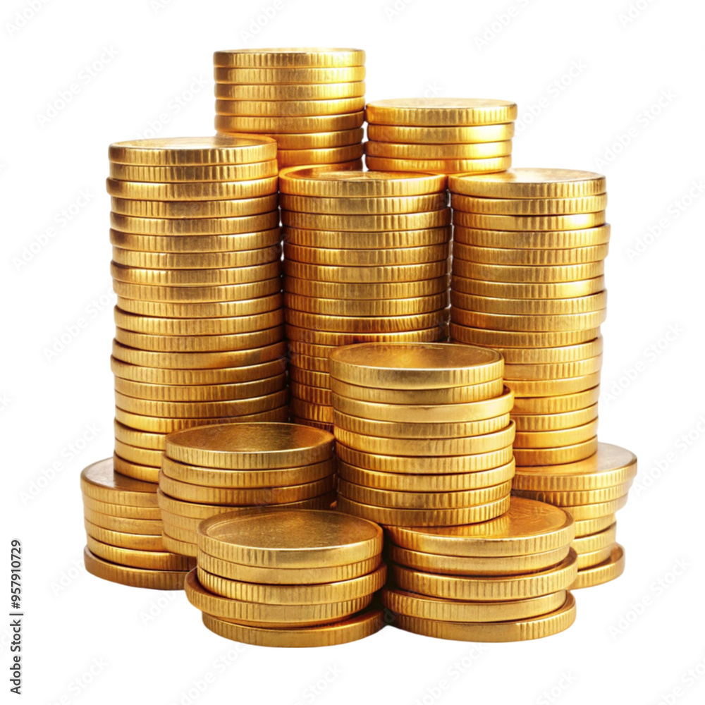 Gold coins stacking isolated on transparent background Gold coins stacking isolated on transparent background