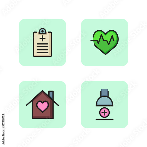 Medical center line icon set. Pulse check, prescription and medicinal mixture. Treatment concept. Vector illustration for web design and apps