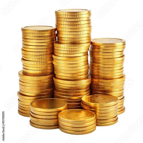 Gold coins stacking isolated on transparent background