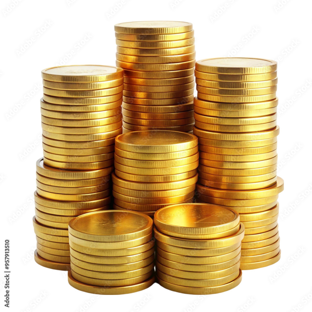 Gold coins stacking isolated on transparent background Gold coins stacking isolated on transparent background