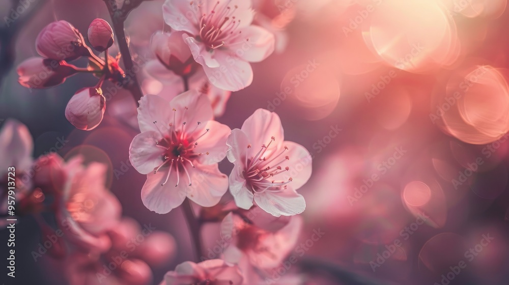 Selective focus on cherry tree blossoms in background Selective focus on cherry tree blossoms in background
