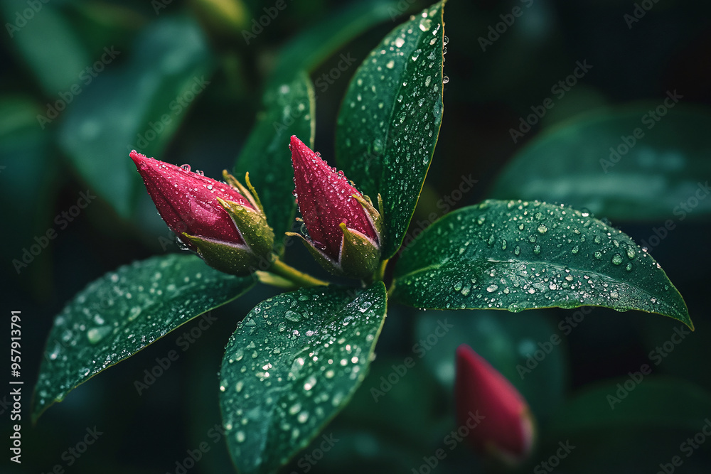 After rain, New flower buds in a garden, symbolizing the beginning of new life and the promise of growth After rain, New flower buds in a garden, symbolizing the beginning of new life and the promise of growth