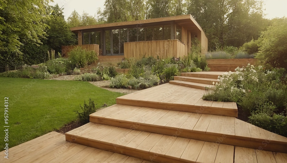 Modern wooden terrace with steps for a country house Cozy garden 14 Modern wooden terrace with steps for a country house Cozy garden 14