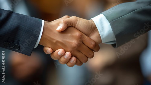 A close-up of a handshake between two executives sealing a deal
