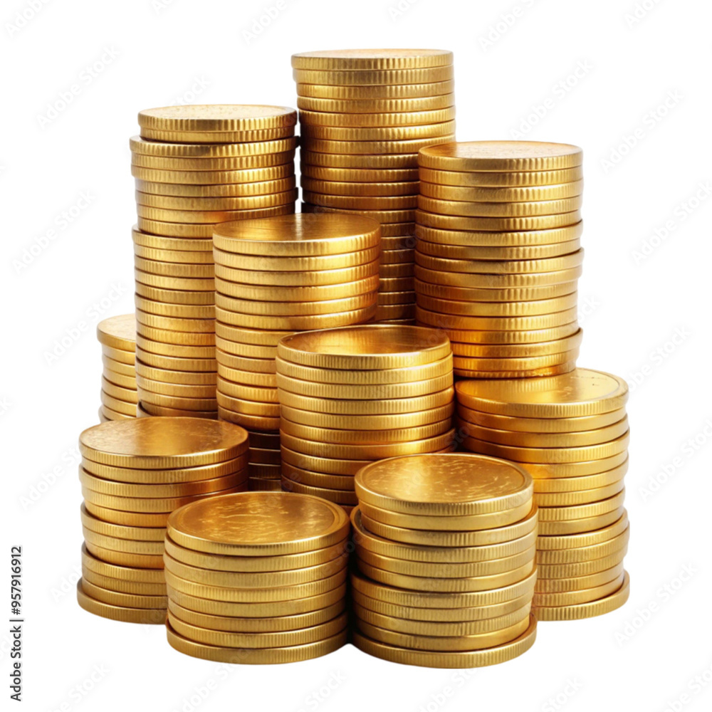 Gold coins stacking isolated on transparent background Gold coins stacking isolated on transparent background