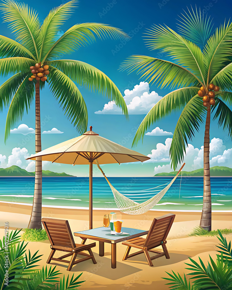 Beach vector view illustration of holiday destination in flat style design Beach vector view illustration of holiday destination in flat style design