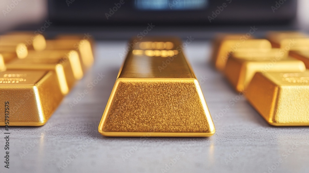 Modern Wealth Management Concept with Gold Bars and Digital Gadgets on Table, Copy Space, Selective Focus, Ultra HD Modern Wealth Management Concept with Gold Bars and Digital Gadgets on Table, Copy Space, Selective Focus, Ultra HD