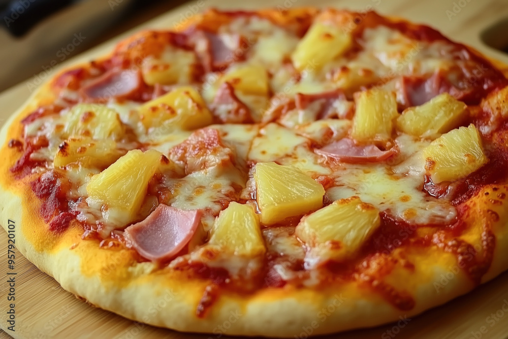 Classic Hawaiian pizza with ham and pineapple Classic Hawaiian pizza with ham and pineapple