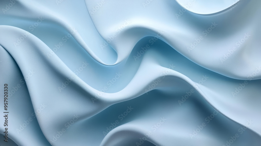 Obraz premium A 3D render showcasing swirl curve wavy backgrounds in a trendy, minimal, and clean design. The abstract composition features silk-like fabric waves, creating a modern and elegant scene ideal for wall