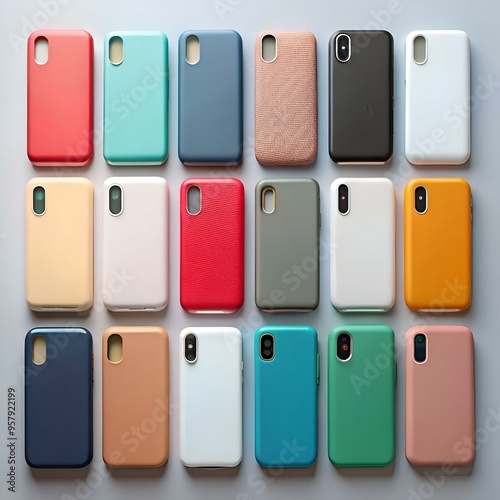 A collection of 18 colorful phone cases. perfect for showcasing your brand or adding a vibrant touch to your design projects.