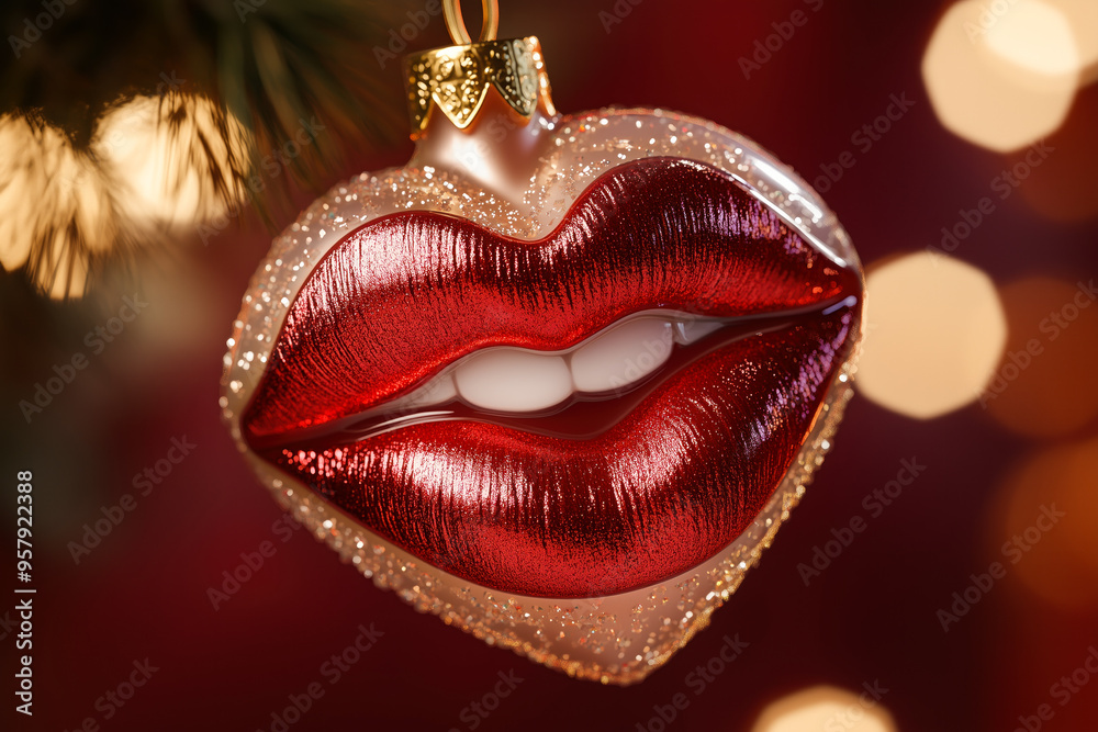 Glittery lips Christmas ornament with red shine