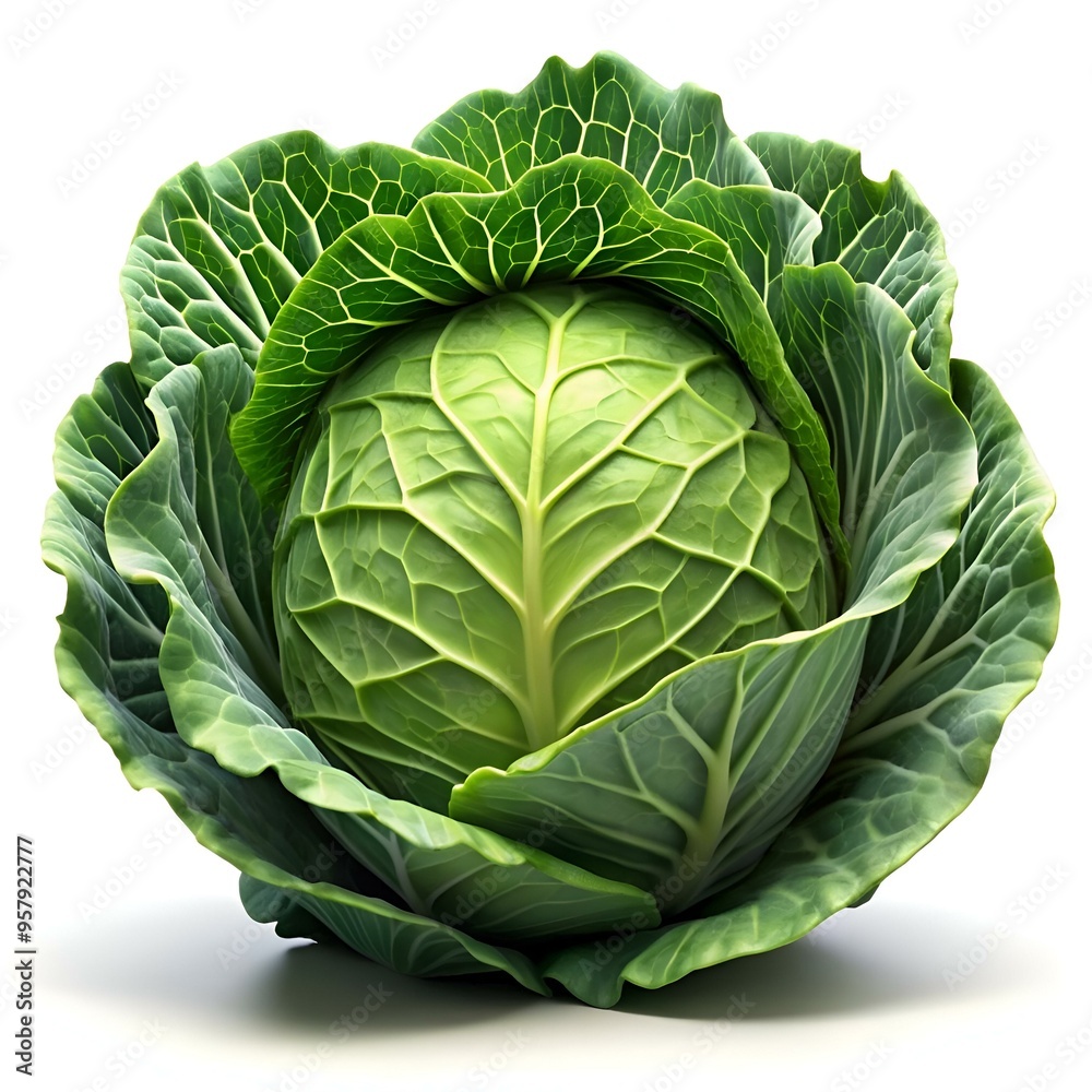 Obraz premium A realistic 3D illustration of a fresh. green cabbage.
