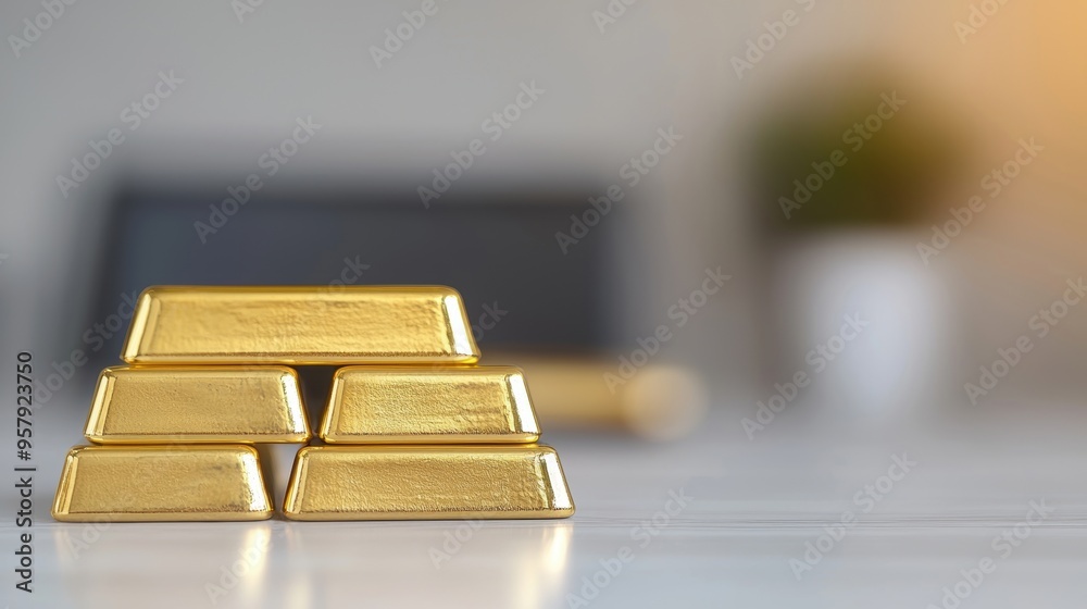 Luxury Wealth Advisor's Desk with Gold Bars in Modern Office Setting Luxury Wealth Advisor's Desk with Gold Bars in Modern Office Setting