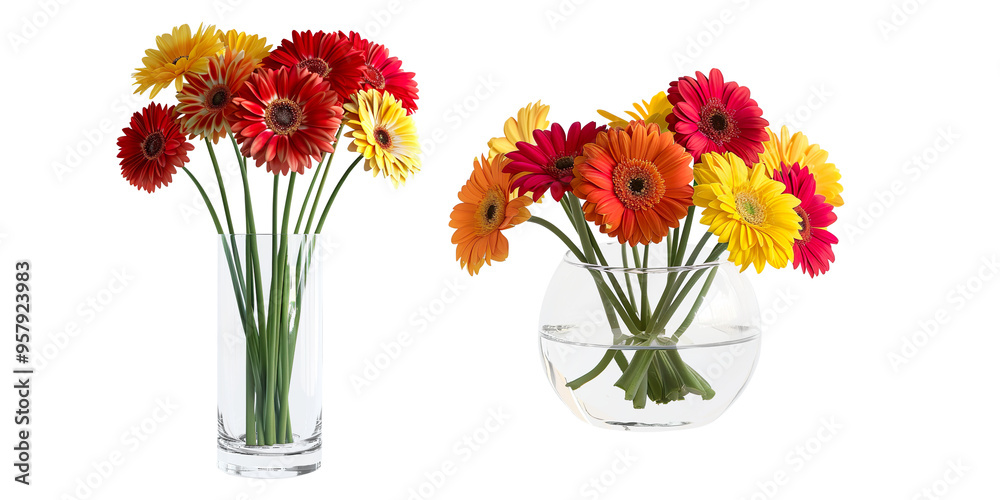 Vibrant Gerber Daisies in Glass Vase on a transparent background Vibrant Gerber Daisies in Glass Vase on a transparent background