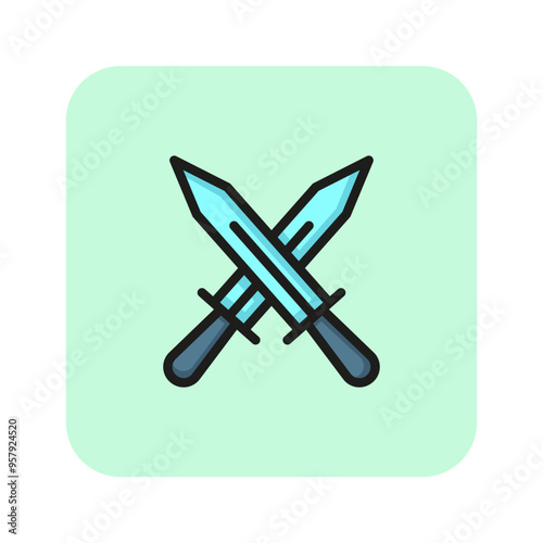 Crossed swords line icon. Knife, crossed, two swords. War concept. Vector illustration can be used for topics like war, politics, crisis, world