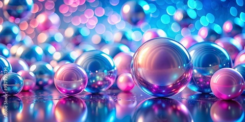 Shimmering pink and blue spheres on a soft glowing background