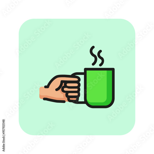 Hand with coffee line icon. Hot drink, tea, coffee break. Coffee concept. Vector illustration can be used for topics like drinks, cafe, menu