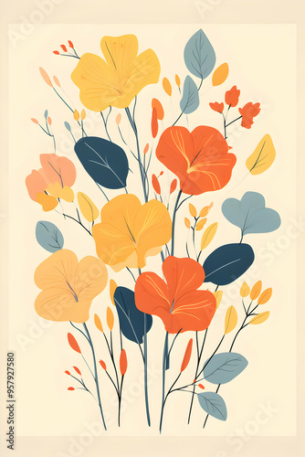 Wallpaper Mural floral frame with delicate flowers, invitation template for greeting cards, minimalist design for wedding and events Torontodigital.ca