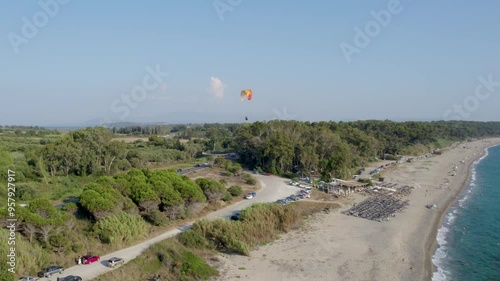 Paragliding in Longest Beach in Europe Monolithi Preveza Greece, Aerial View, Extreme Sports photo