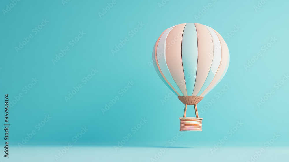 Obraz premium This 3D rendering depicts a hot air balloon icon against a clean background, ideal for mock-ups and web banners. The icon features a cartoonish and minimalistic design, in line with the metaverse conc