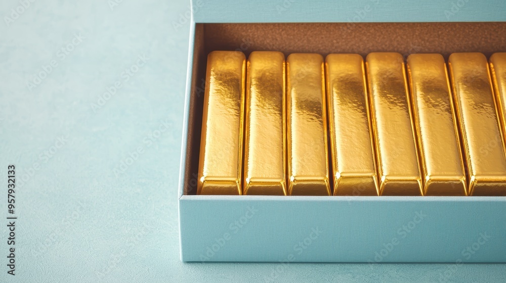 Golden Wealth - Open portfolio folder with gold bars, , copy space, selective focus foreground, Golden Wealth - Open portfolio folder with gold bars, , copy space, selective focus foreground,