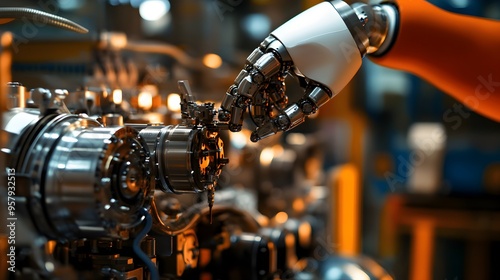 Close up of a Robotic Arm Mechanism in an Industrial Factory Environment