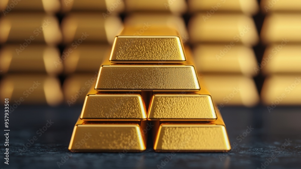 Wealth Building Concept with Gold Bars Pyramid - with Copy Space and Selective Focus in Quality Wealth Building Concept with Gold Bars Pyramid - with Copy Space and Selective Focus in Quality