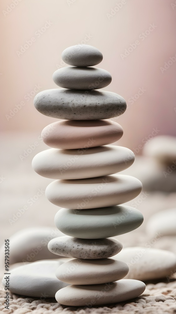 Zen stones stacked with a soft pastel background Zen stones stacked with a soft pastel background