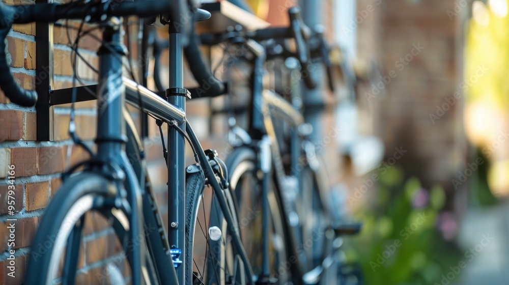 Obraz premium Bike Rack: A stand or mount for storing bicycles, available as wall-mounted or free-standing options, designed to keep bikes organized and easily accessible.