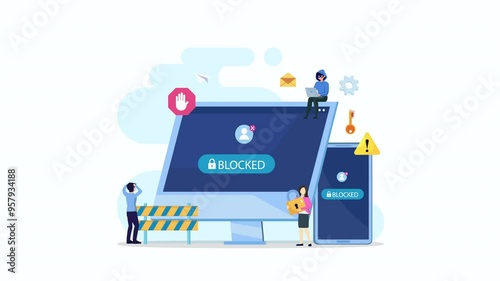 blocked account conceptual. 2d video animation 4k clip