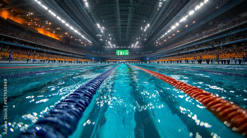 Olympic sized swimming pool. Interior swimming pool, stadium, event ...