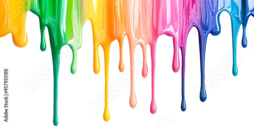 Fototapeta Naklejka Na Ścianę i Meble -  Colorful rainbow paint dripping from above art isolated on white background