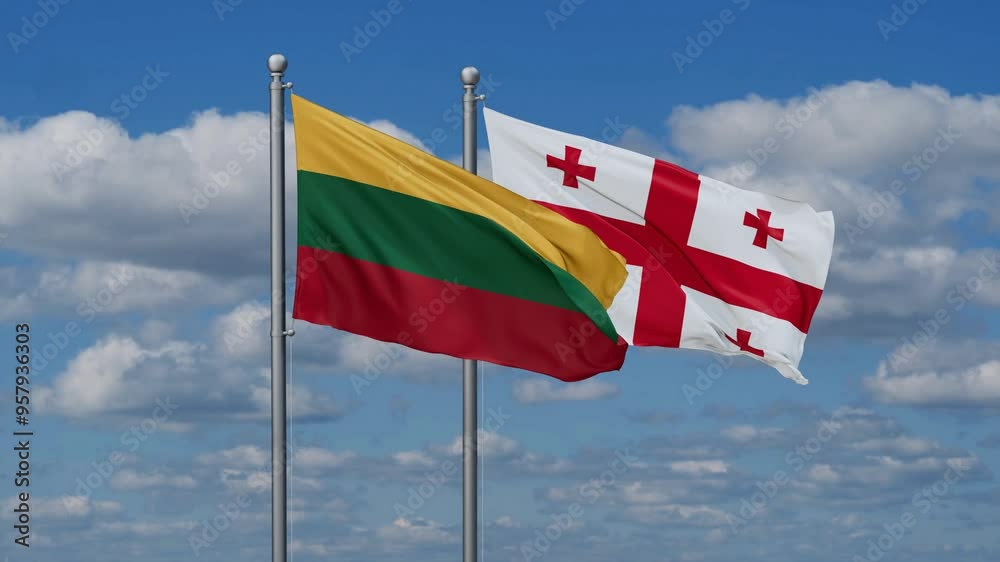 Georgia and Lithuania flags flying together, video concept of the relationship, two country relations concept Georgia and Lithuania flags flying together, video concept of the relationship, two country relations concept