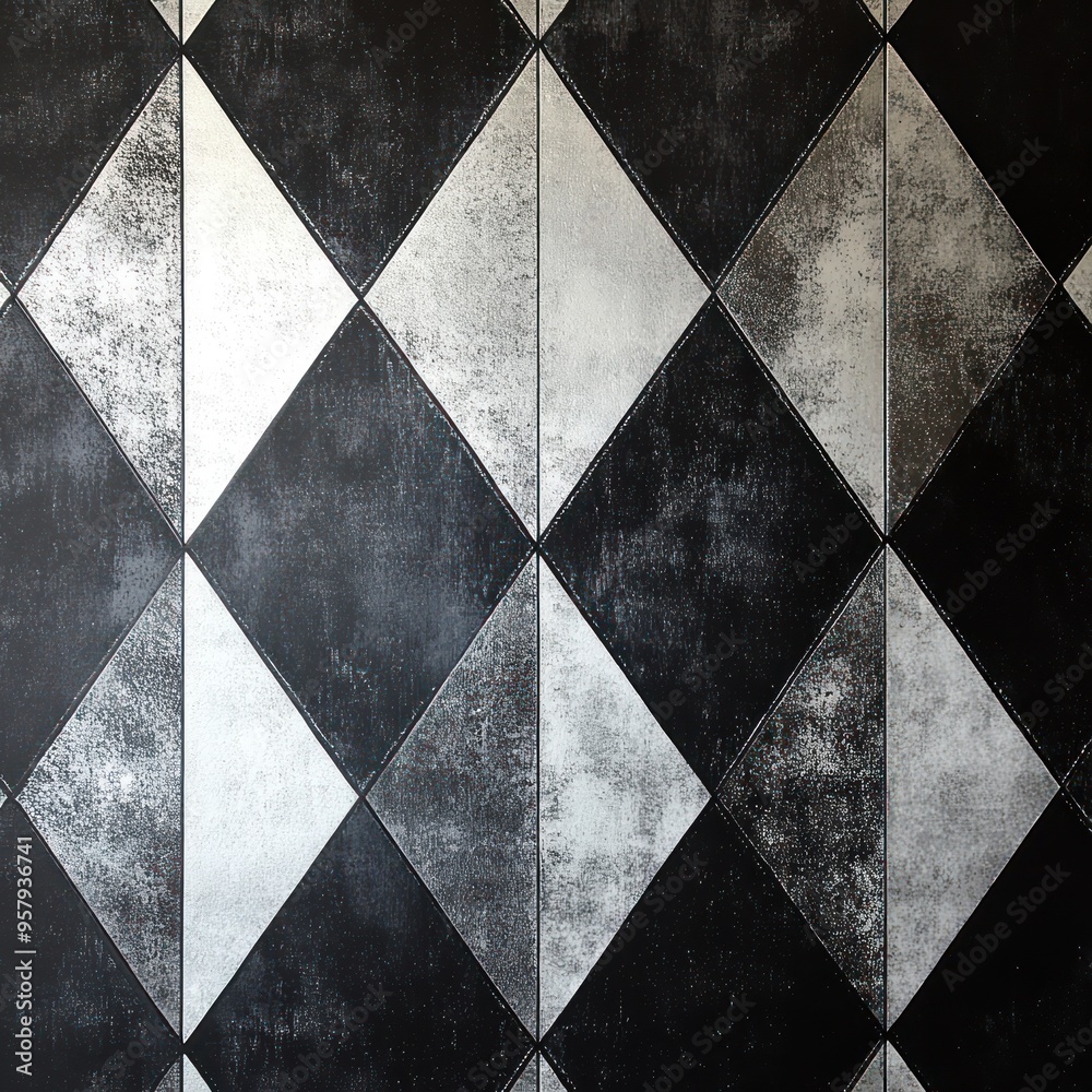 Black and Silver Diamond Patterned Tile Wall