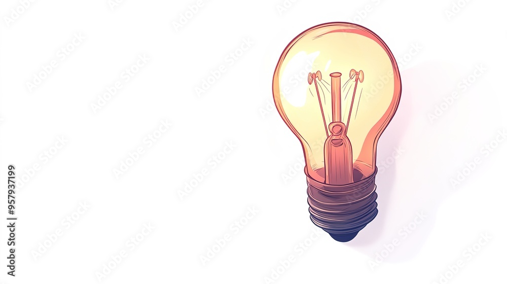 Cartoon-style illustration of a light bulb with a simple white background. The light bulb is depicted from a slightly elevated side angle, emphasizing a less realistic and more whimsical, Cartoon-style illustration of a light bulb with a simple white background. The light bulb is depicted from a slightly elevated side angle, emphasizing a less realistic and more whimsical,