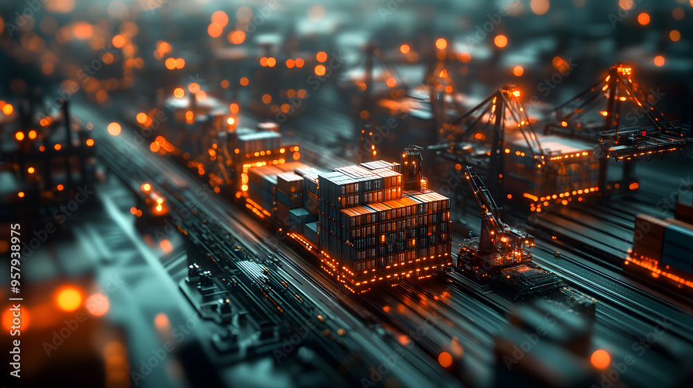 Obraz premium Cyberpunk global supply chain network automated freight