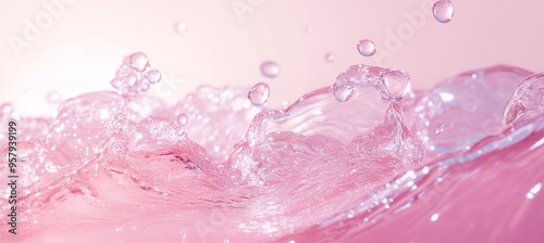 Ethereal light pastel holographic purple, pink, and blue transparent water surface texture with ripples, splashes, and waves.